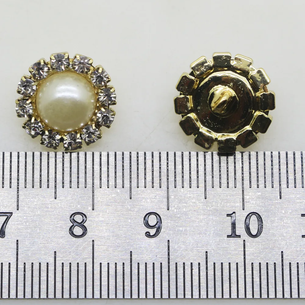 Новые 10 шт./партия 16 мм золотые алмазные кнопки искусственные хрустальные ремесла для свадебных цветов и одежды украшения для волос