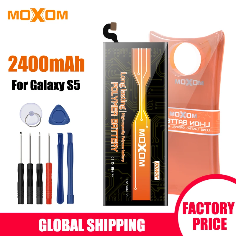 

MOXOM Battery For Samsung S5 Battery for Galaxy S5 G900 G900S G900I G900F G900H 2400mAh EB-BG900BBE Lithium Polymer Battery