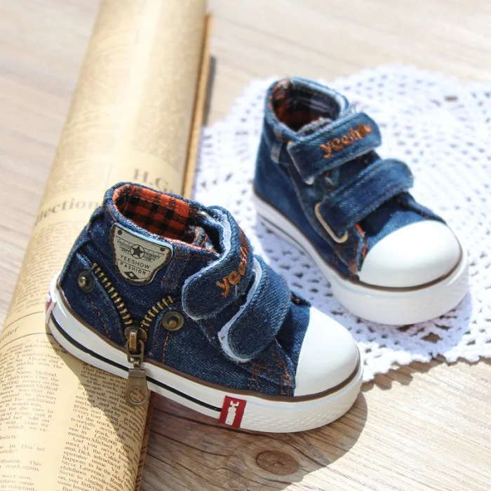 DIIMUU/Новинка; модная повседневная обувь для маленьких мальчиков и девочек; обувь из джинсовой ткани с мягкой подошвой и сетчатым верхом; обувь для прогулок и бега; учебный крючок; подходит для От 1 до 4 лет - Цвет: dark blue