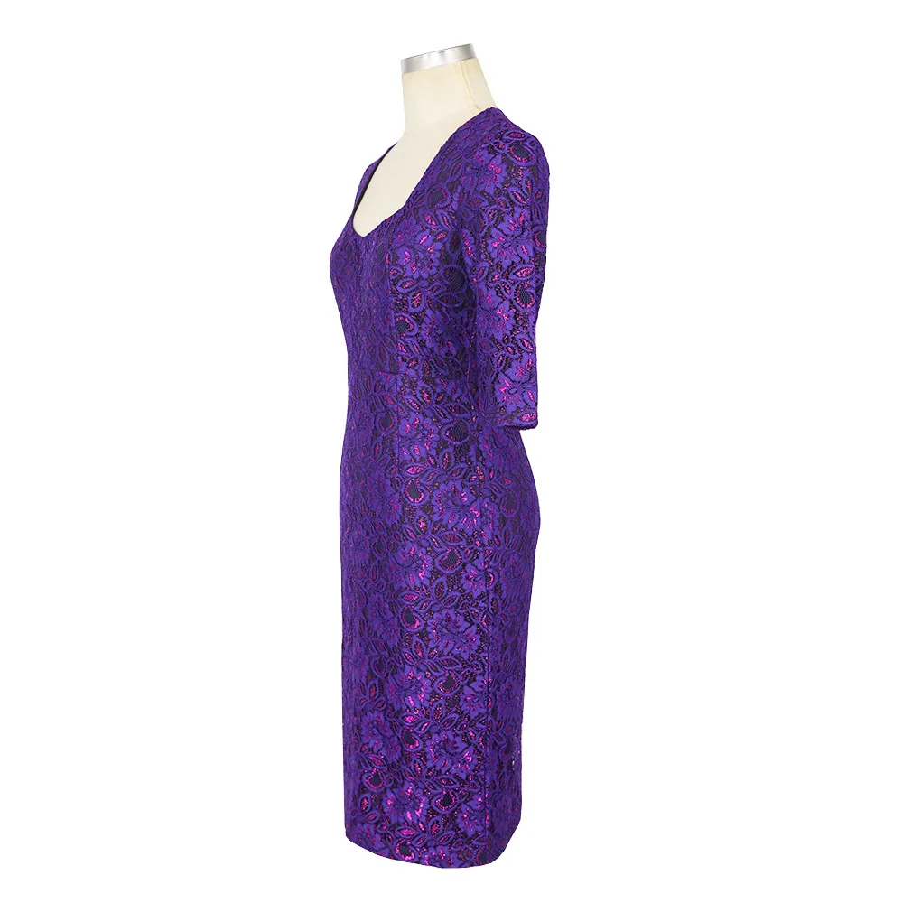 Женские винтажные элегантные вечерние платья большого размера s с рукавом до локтя, Цветочная кружевная вышивка, облегающие платья-карандаш размера плюс
