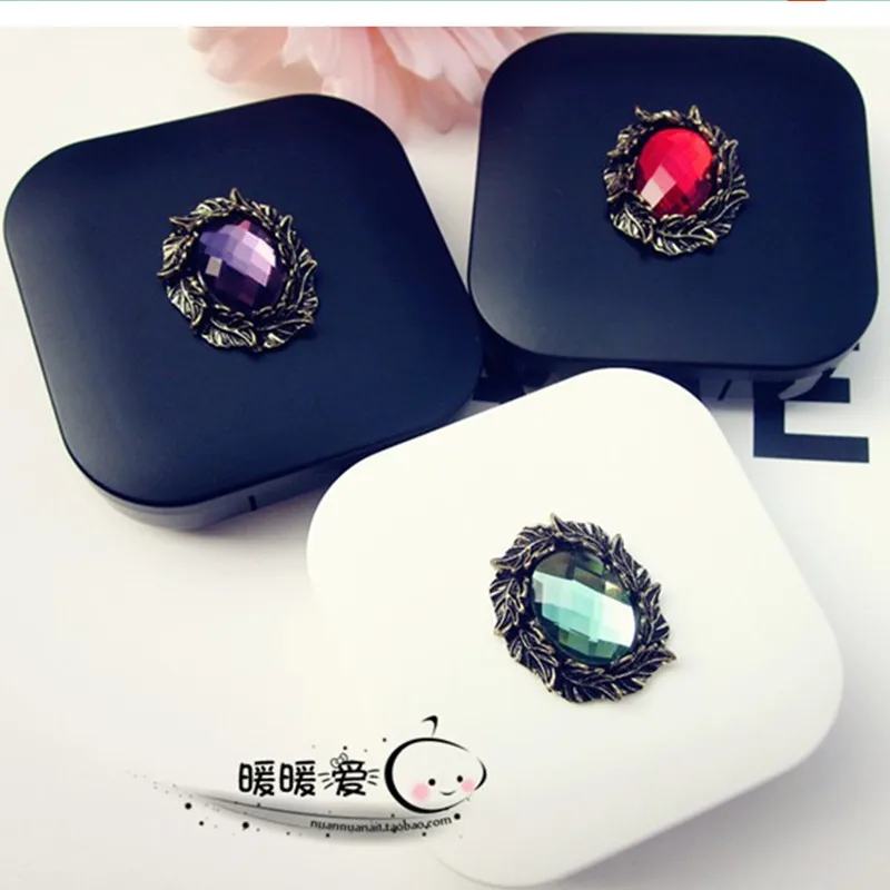 

LIUSVENTINA Handmade DIY Alloy Cute Olive Leaf Gemstone Contact Lens Case with Mirror Container for Color Lenses Gift for Girls