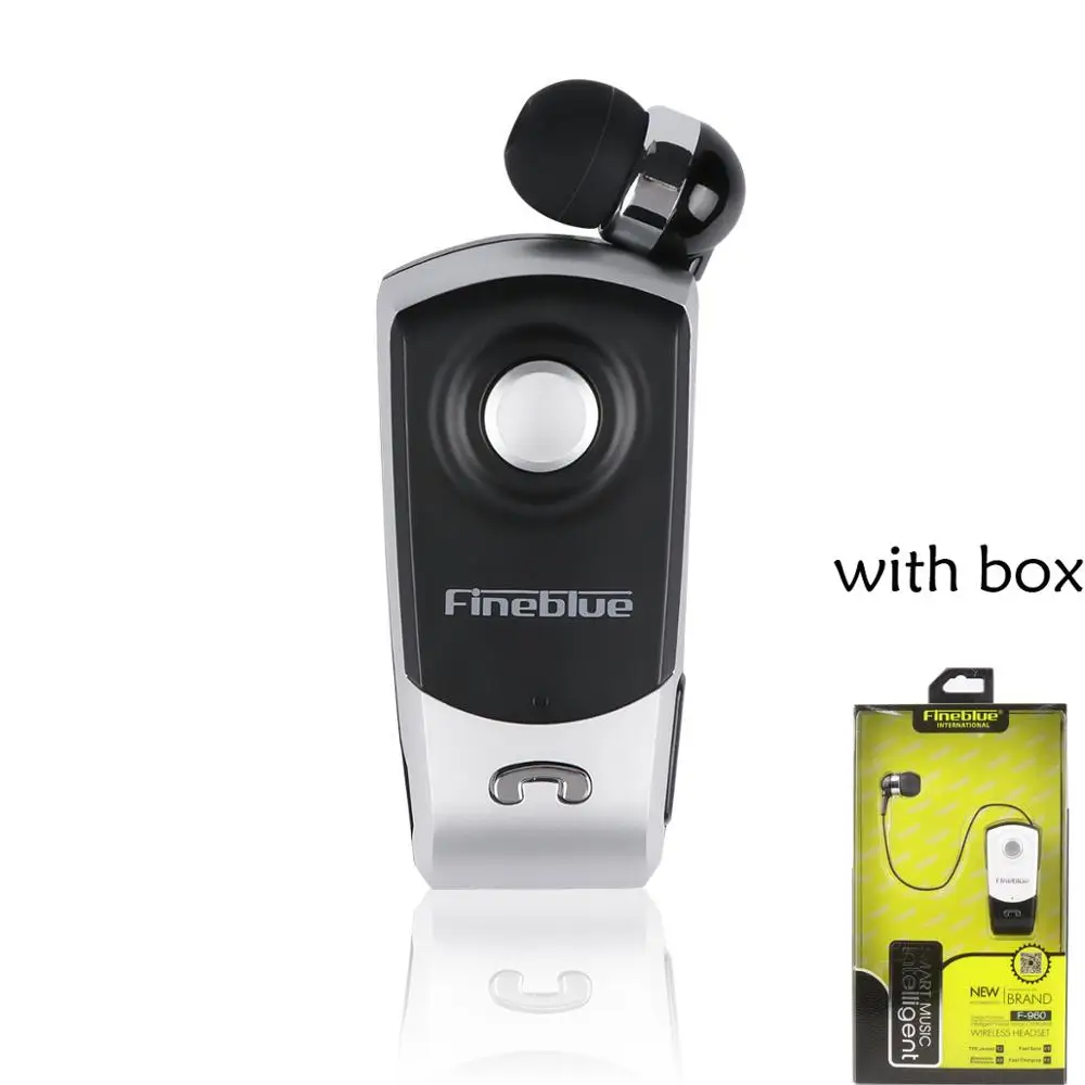 Fineblue F960 мини Беспроводной Bluetooth шея клип телескопического типа гарнитура в деловом стиле Вибрация оповещения одежда спортивные стереонаушники с микрофоном - Цвет: Silver with box