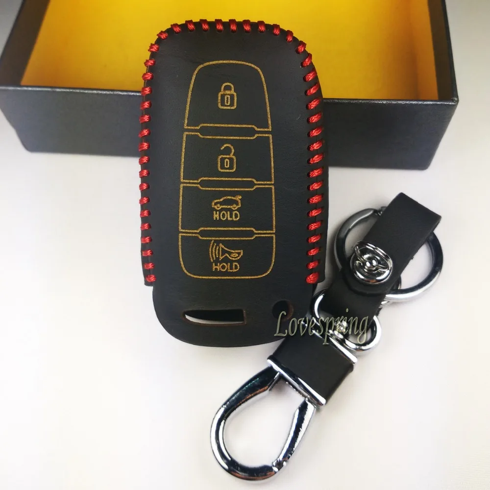 4 Buttons Remote Genuine Leather Car Smart Key Case Cover Shell Holder