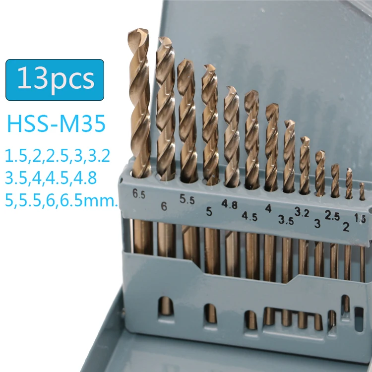 

HSS-Co M35 Twist Drill Bit Spiral Drill Bit Good Use for Steel Stainless Steel 13Pcs/Set Iron Box Package