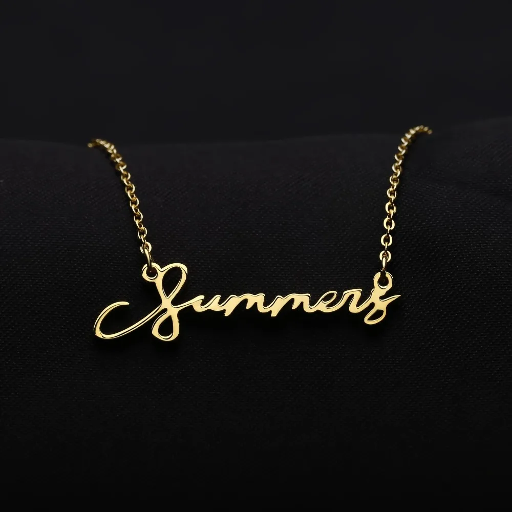 

Unique Signature Custom Necklace Gold Color Stainless Steel Personalized Handwriting Necklaces For Gift Nameplate Pendant Choker