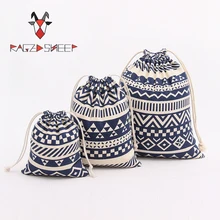 Raged Sheep Fashion Drawstring Cotton Grocery Shopping Bags Folding Shopping Cart Eco Grab Bag Reusable Baggu Ethnic Style