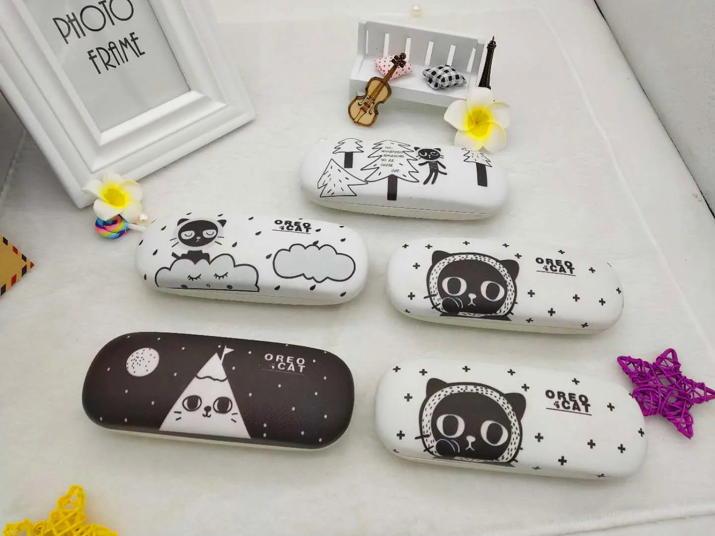 Сол де Оро черный и белый кот мультфильм очки Чехол Близорукость очки коробка для студентов Металлический футляр для очков