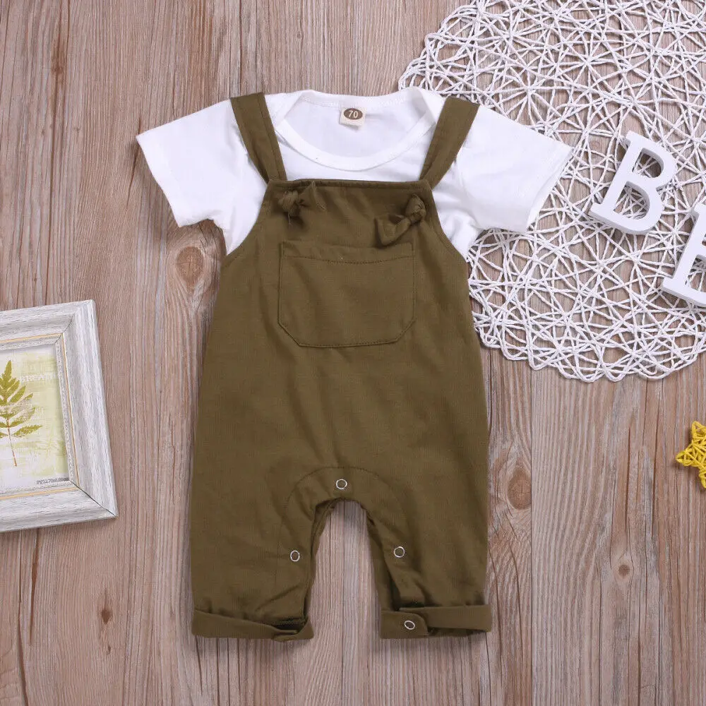 Pudcoco/ г. летний детский хлопковый костюм для новорожденных мальчиков и девочек+ брючные комбинезоны на лямках Модный комплект одежды