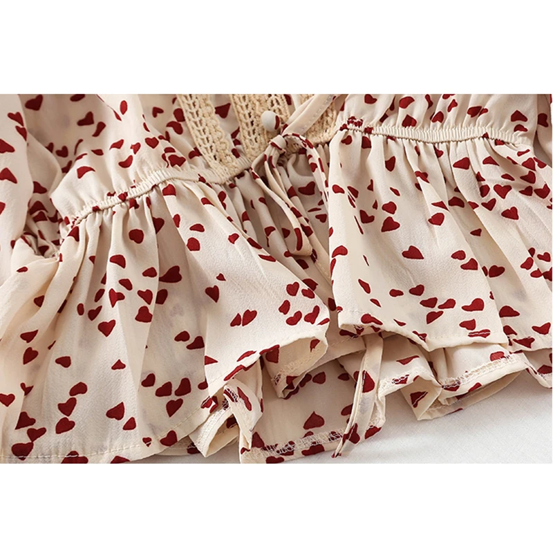 Ordifree лето осень женская шифоновая блузка и топы с длинным рукавом винтажная любовь печать цветочные кружева крючком блузки рубашки