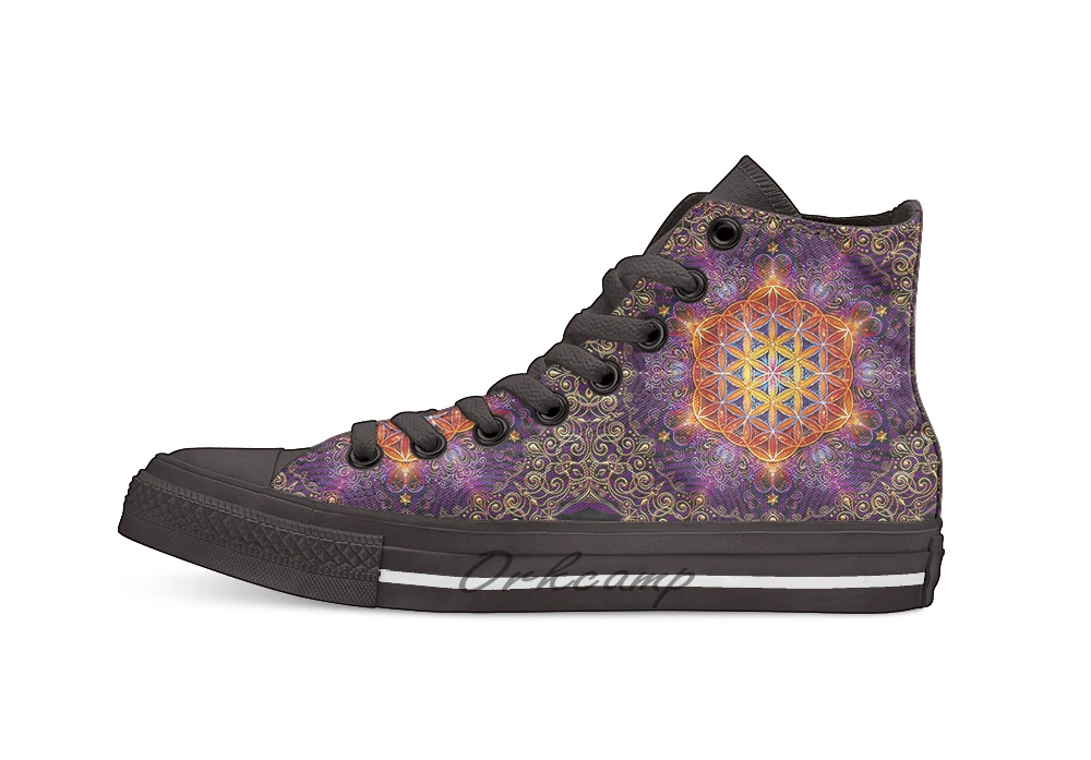 

Flower of Life Golden Lace Mandala Design breathable Casual High Top lace-up Canvas shoes sneakers