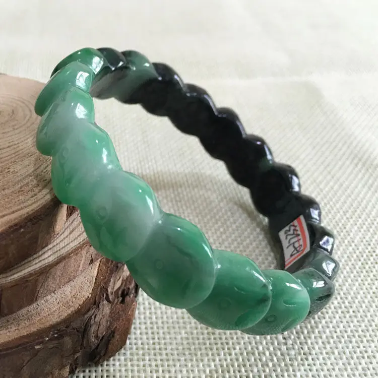 

63mm Vintage Hand-carved Chinese Coin Green Jadeite Jade Bracelet Bangle 1233