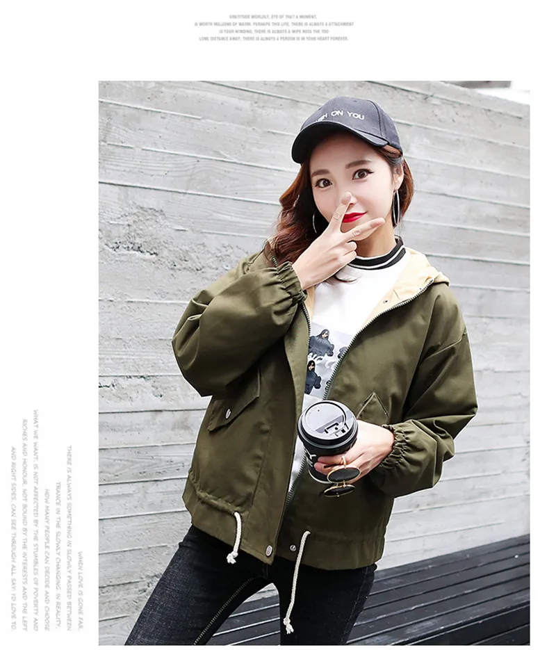 Новинка, осенне-зимние куртки для женщин, Корейская шикарная свободная ветровка с капюшоном, короткое пальто, женская верхняя одежда, X378