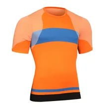 New2018 Летние Активные сжатия ярких цветов в стиле пэчворк удобные воздуха быстросохнущие плотно Спортивная рубашка с короткими рукавами футболки для бега