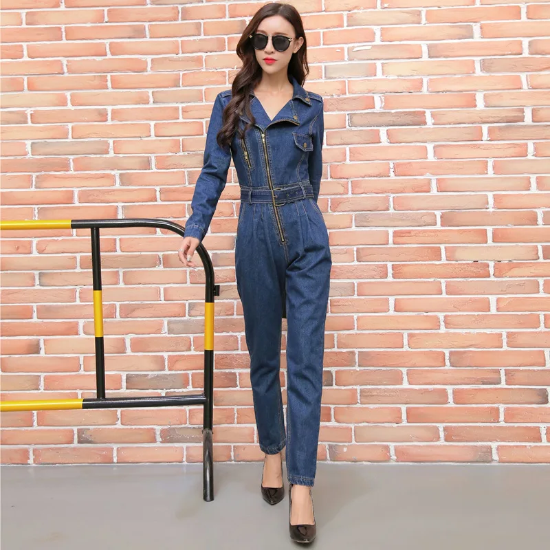 

Women fashion casual zipper overalls jeans cargo pants