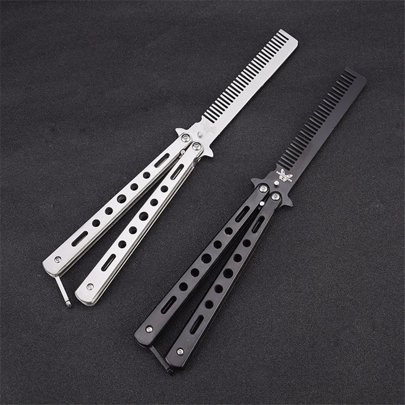 

Stainless Steel Practice Butterfly In Comb Trainer Training Folding Knife Dull Comb Tool Outdoor Camping Brush Silver Black Comb