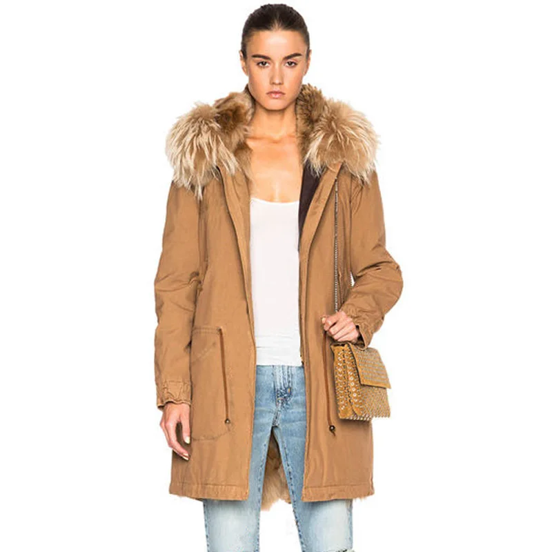 Winter Super Large Real Raccoon Fur Collar Detachable Fur Liner Cotton Coats Women