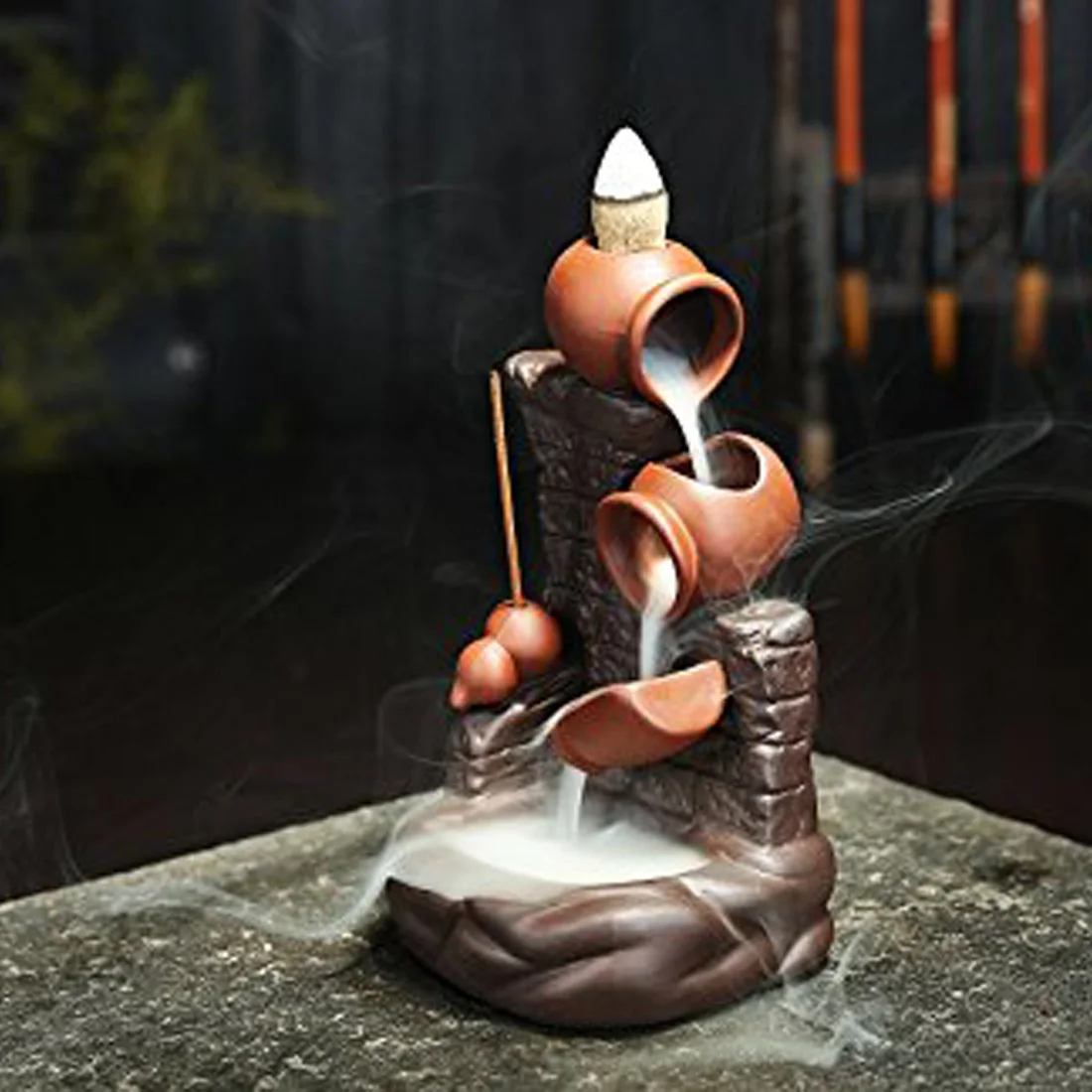 

Backflow Incense Burner + 10pcs Cone Incense Ceramic Incense Cones Stick Holder Porta Incienso Home Office Bouddha Decoration