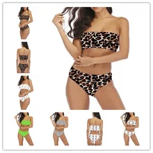 Senhoras Sexy tubo swimwear top de biquíni empurrar-ups cor sólida leopardo biquíni Brasileiro maiô verão feminino 2019 novo