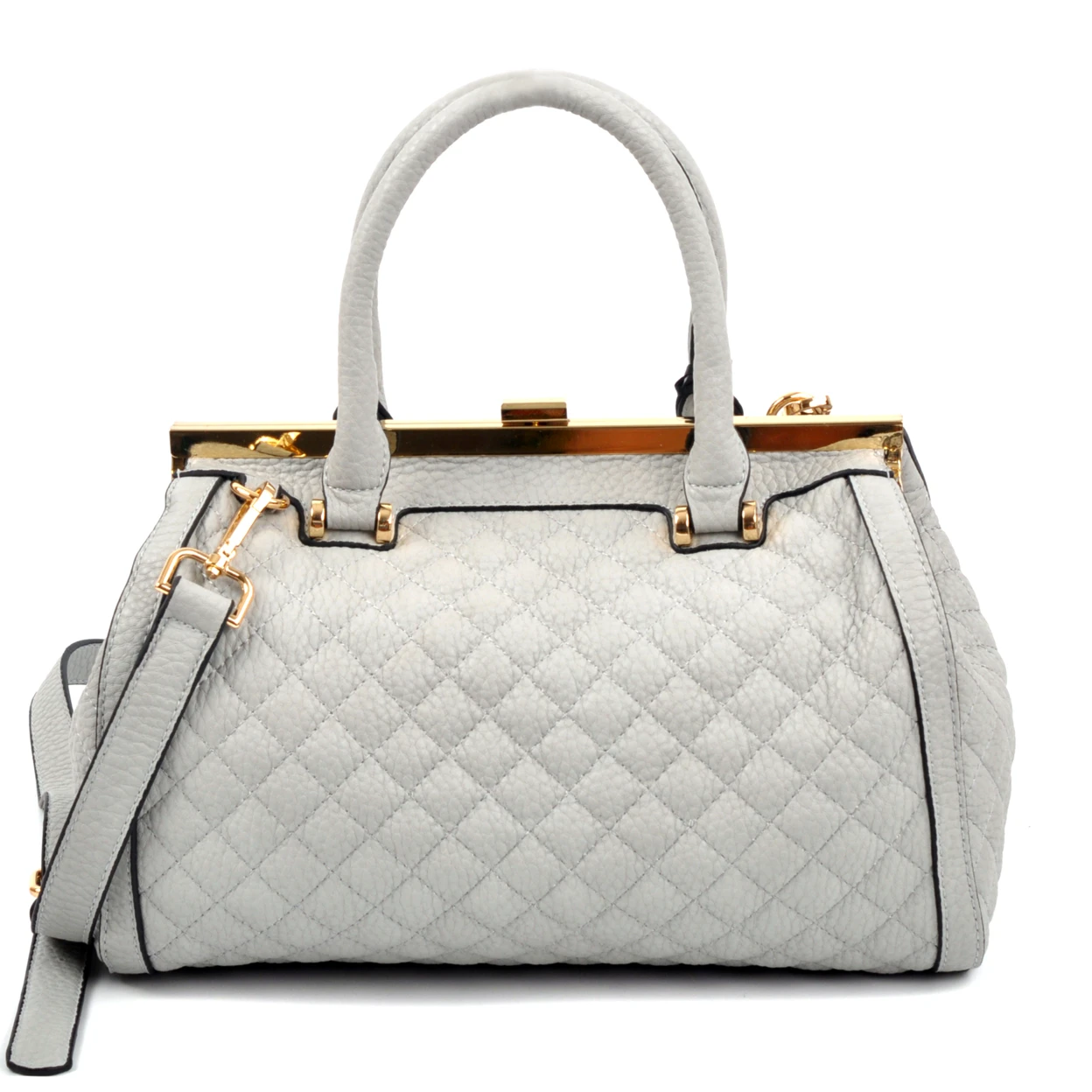 Dasein Quilted Barrel Satchel with Push-Up Closure (1)