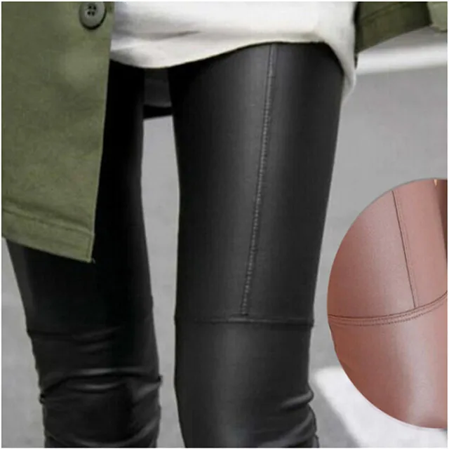2016 New Leather Pants Women's Leggings Solid Skinny Footless Legging Black Coffee Casual Wear DD8001