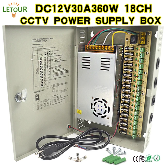 18CH DC 12V 30A CCTV Power Supply Box 360W Camera Centralized Power AC