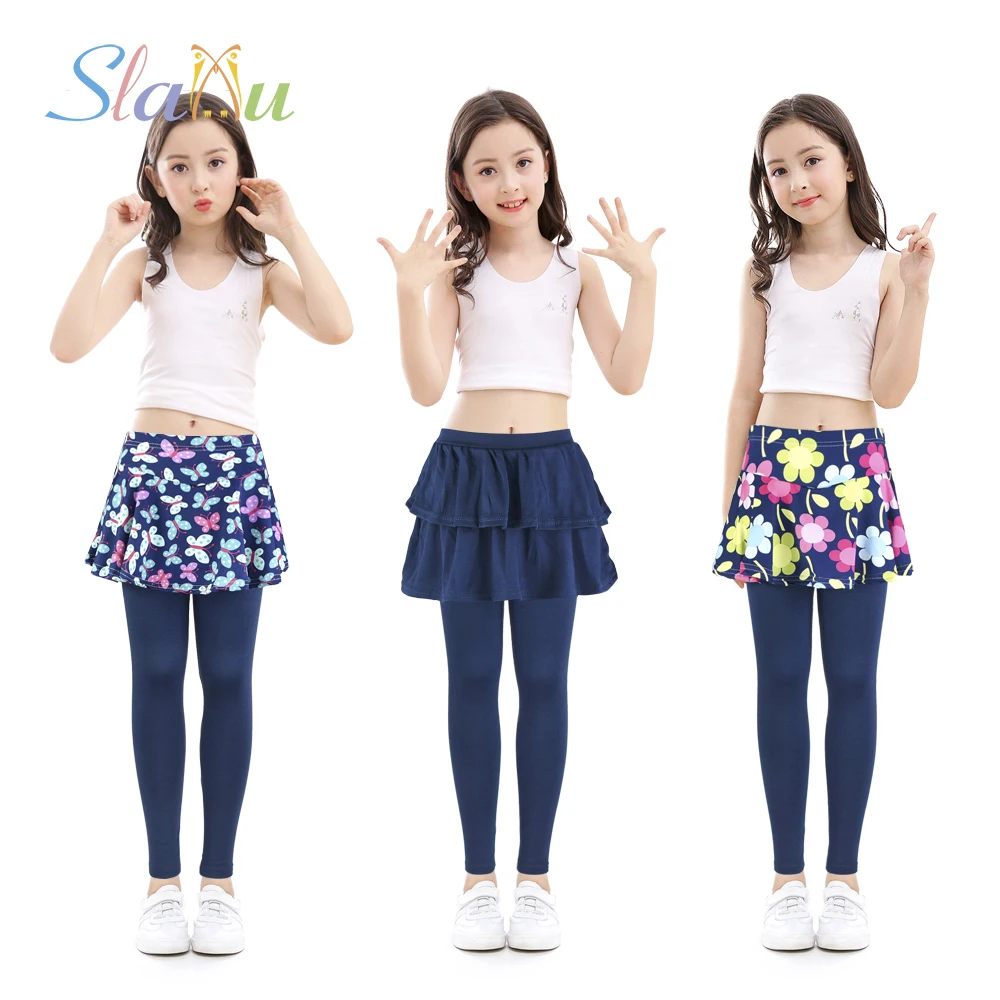 Cotton kids leggings for girls with skirt Pencil Pants for children Flower Floral Printed Culottes Render Printed Elastic Pants