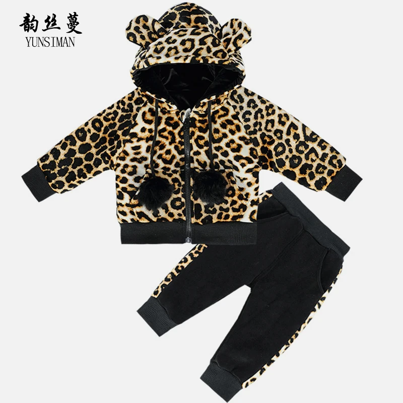 

2018 Winter Children Clothing Set 12 Months 2 3 4 5 6 7 8 Years Leopard Print Hooded New Kids Clothes Girls and Boys Suit 5A1A