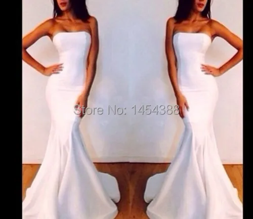 

Best Selling Strapless Mermaid Simple Style White Formal Evening Dresses Cheap