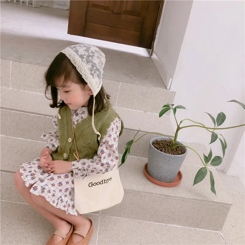 Spring New Arrival korean style cotton shredded chequered long Sleeve all-match princess dress for cute sweet baby girls