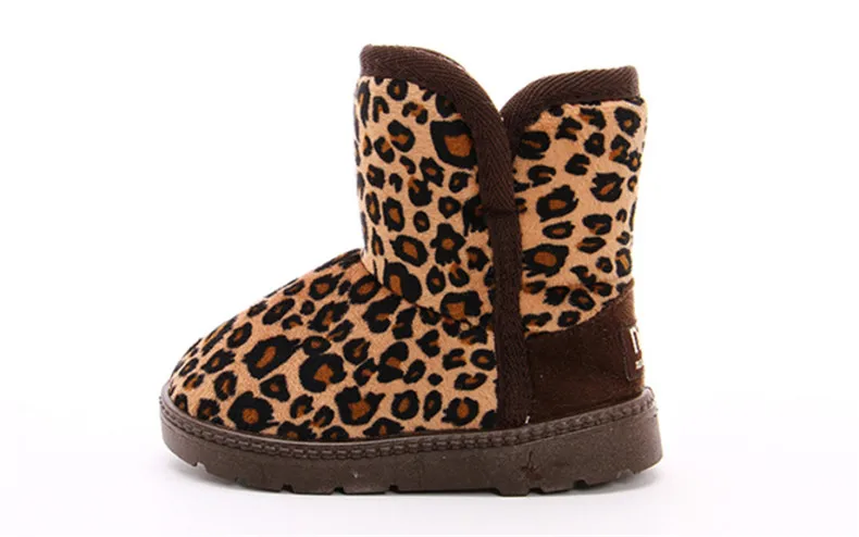 Детские резиновые сапоги модные детские зимние теплые зимние ботинки с плюшевым утеплителем От 2 до 6 лет Обувь леопардовой расцветки для девочек маленьких обувь из флока
