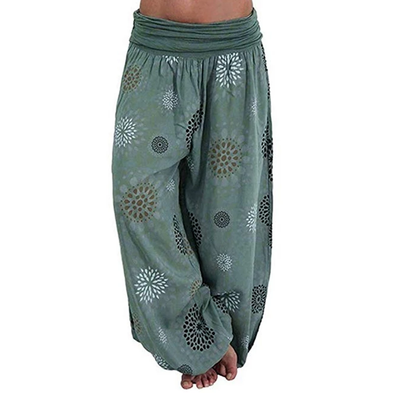 NIBESSER Summer Beach Bohemian Pants Women High Waist Pants Plus Size Vintage Loose Print Bloomers Floral Trousers Women - Цвет: green