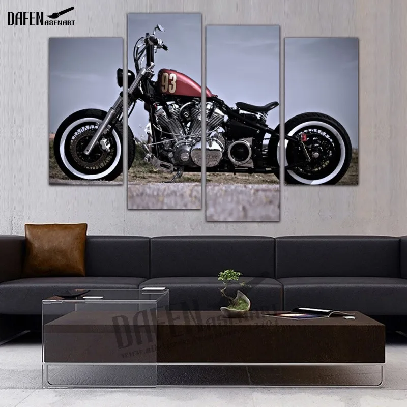 

4 Panel Framed Painting Top Fashion Motorcycle Canvas Print Wall Art Picture For Home Decoration