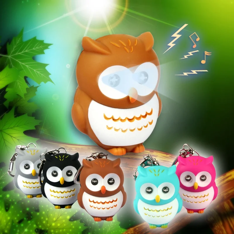 2016 New Owl LED Keychains Figure Toys sound glowing Pendant Dolls Owls
