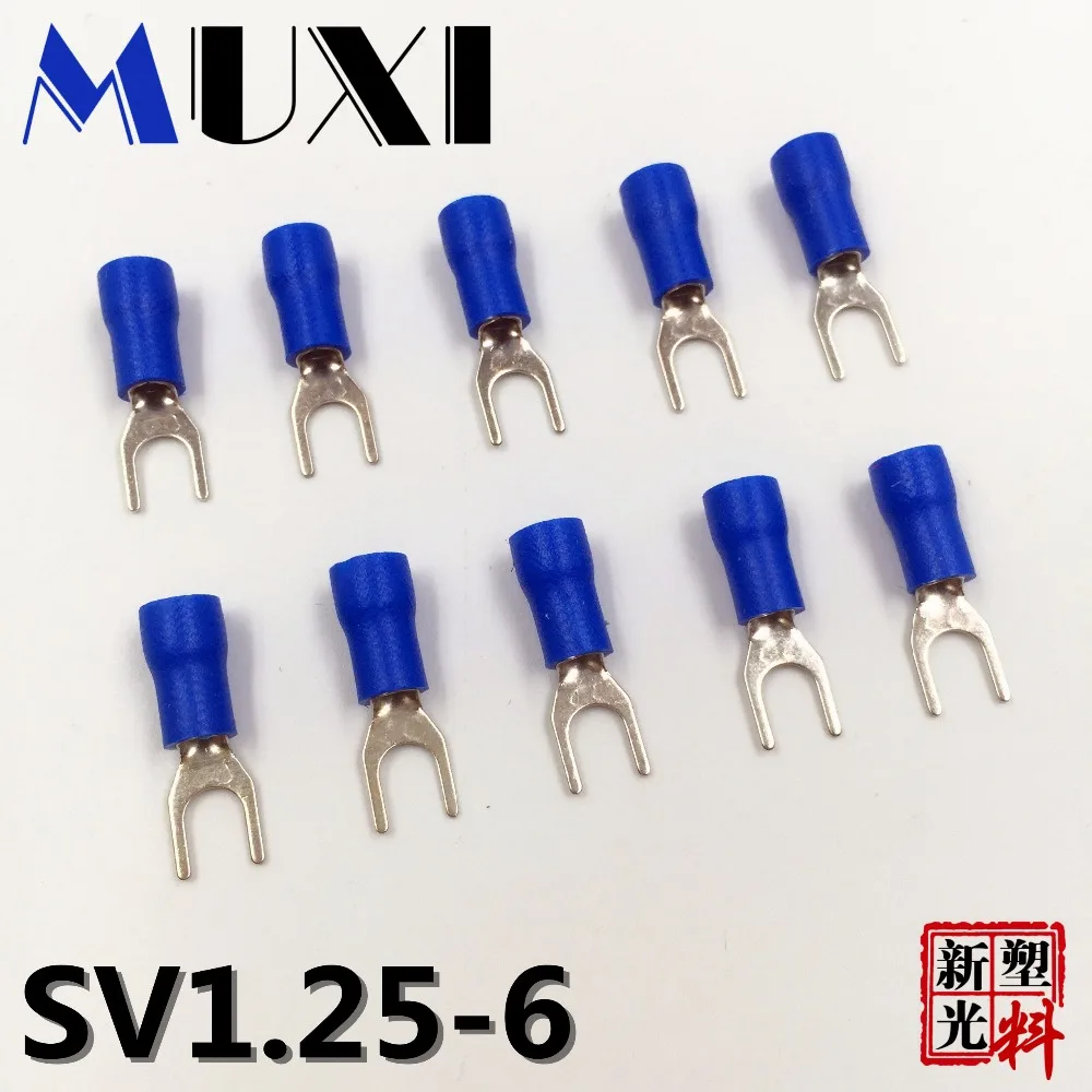 

SV1.25-6 Blue Furcate Terminal Cable Wire Connector Insulated Wiring Terminals electrical Lug crimp terminal 100PCS
