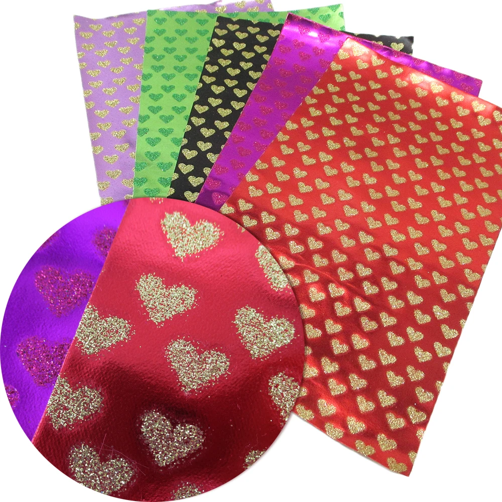

David accessories 20*34cm glitter heart Faux Leather Fabric For Sewing,Artificial Synthetic Pu Leather Diy Bag Material,56234
