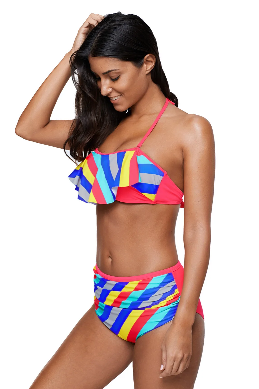 Rainbow-Striped-Ruffle-Trim-2pcs-Bankini-Swimsuit-LC410472-4
