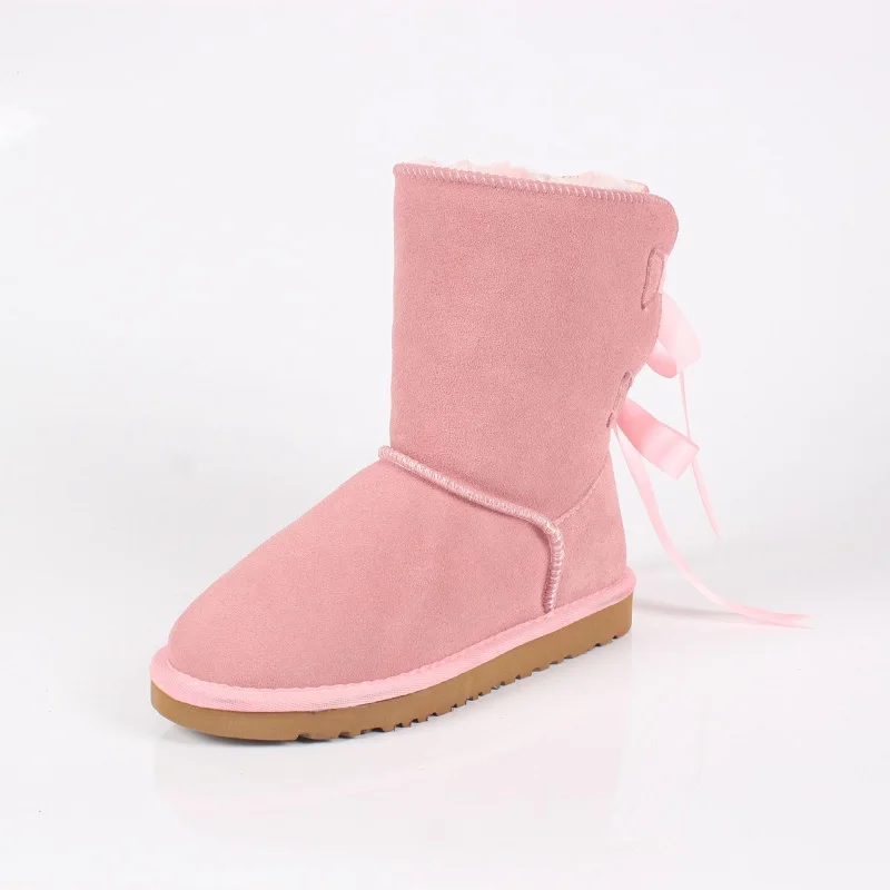 

Shoes Woman Winter Ugs Australia Sheepskin high Boots with Bowknot Women Female Luxury Brand Fur Bow Snow Boots Plus Size 35-43