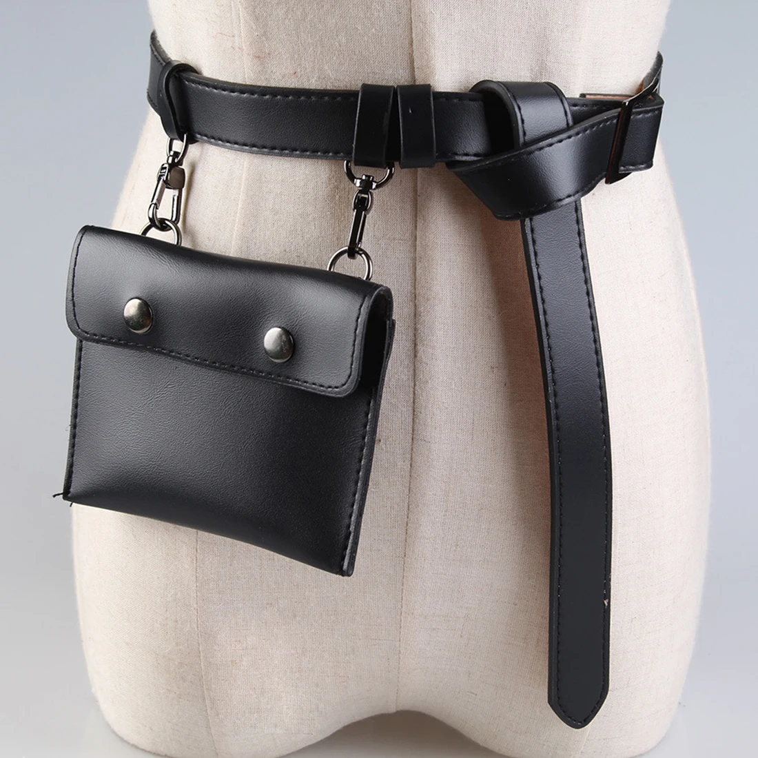 Новинка, модная Женская поясная сумка из искусственной кожи, поясная сумка для женщин, женская Портативная сумка, Женская поясная сумка - Цвет: Черный
