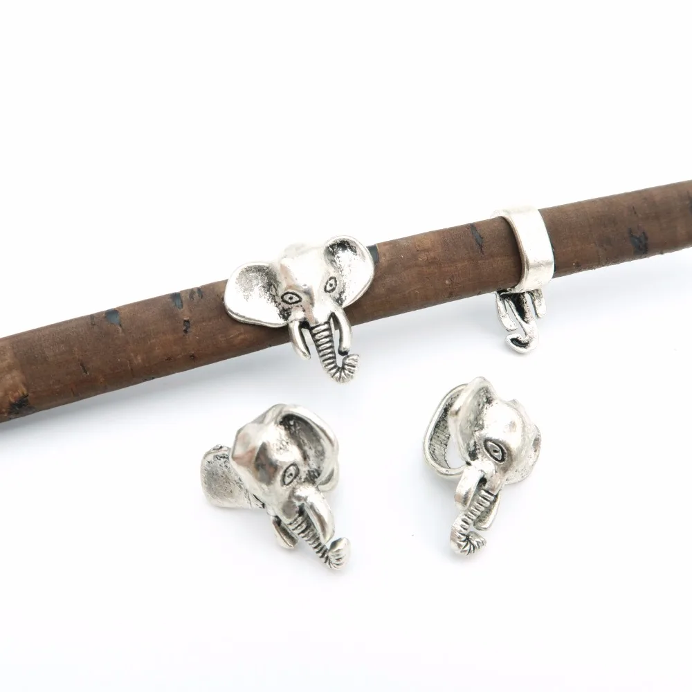

10 pcs For 10x5mm leather Antique Silver Elephant Slider bracelet findings Licorice Leather Components D-2-3