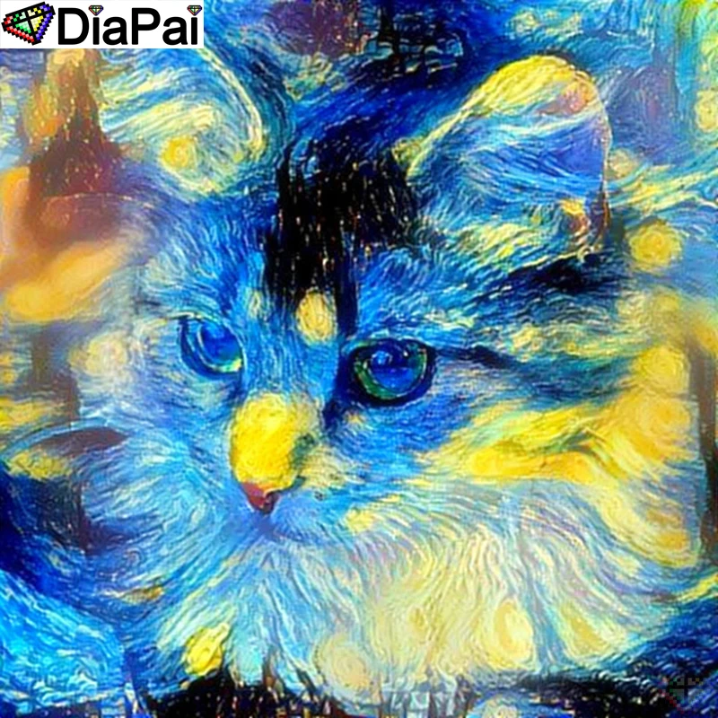 

DIAPAI 5D Diamond Pattern Rhinestone Needlework Diy Diamond Painting Cross Stitch "Oil painting cat" Diamond Embroidery A25450