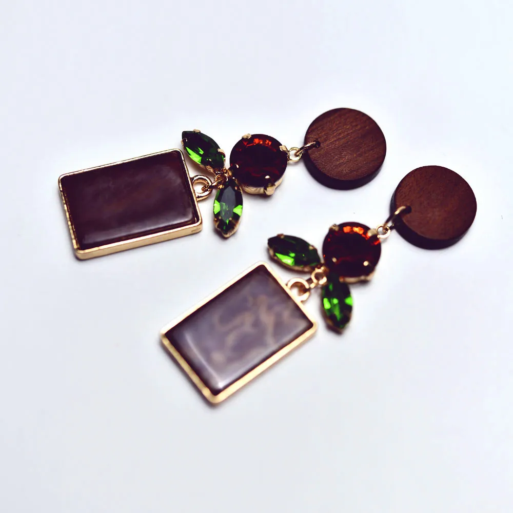 

earrings rhinestone flower pendant best costume jewelry women's fashion earrings long wooden acrylic drop earrings girls
