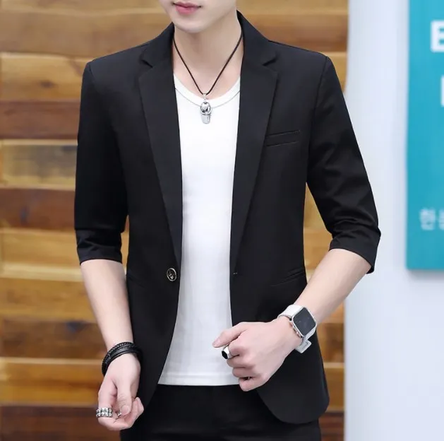 Mens Slim Fit Short Sleeve Blazer Male 