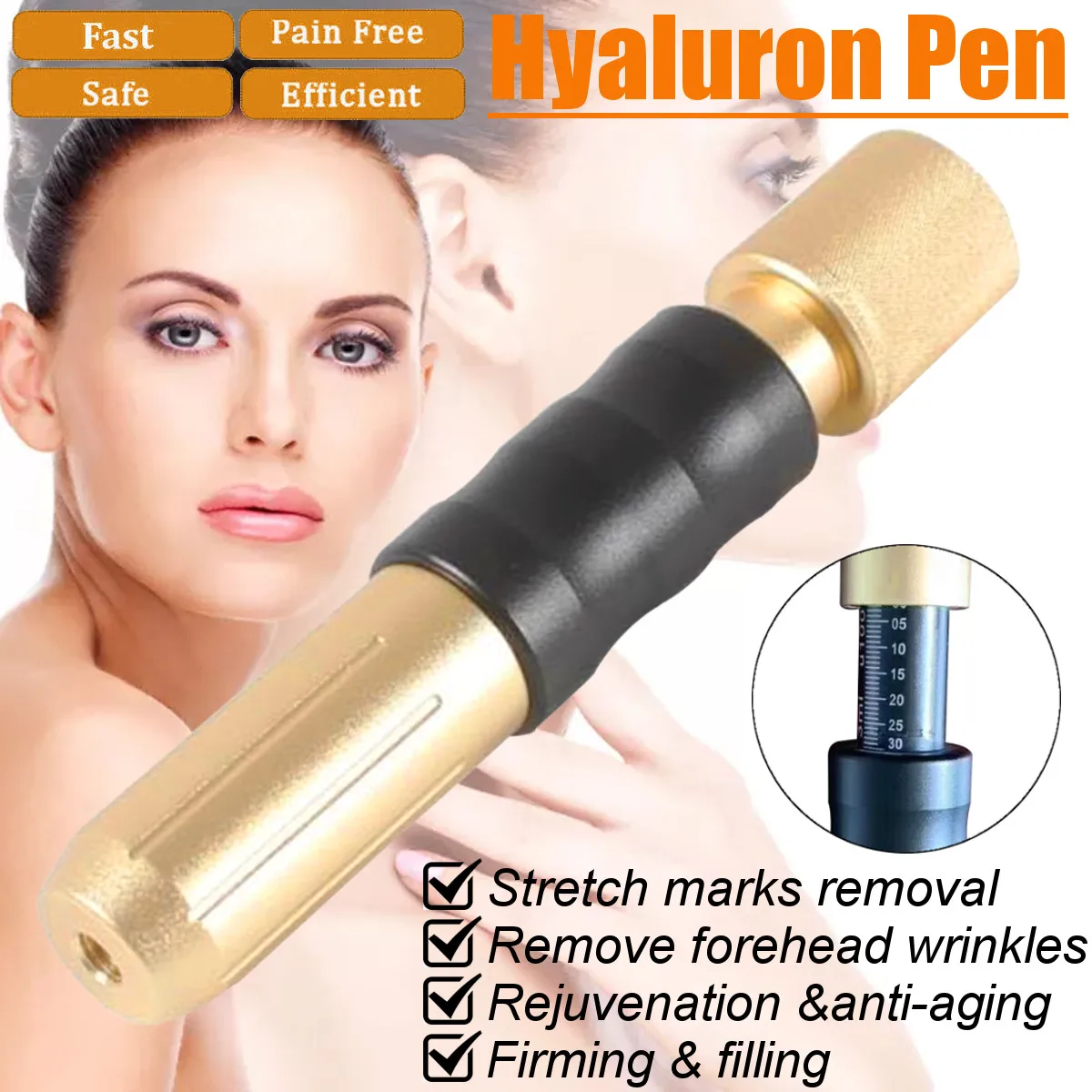 

Hyaluronic Acid Pen Atomizer Hyaluronic Injection Guns Wrinkle Removal Anti aging Lifting Lip High Pressure Syringe Needle 0.3ml