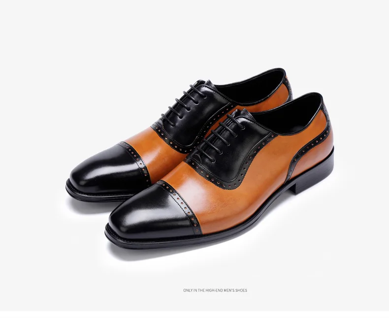 Men's Full Grain Leather Dress Shoes Classical Business Oxfords Shoes Mixed Color Men's Brogue Shoes Moccasin For Men Square Toe (9)