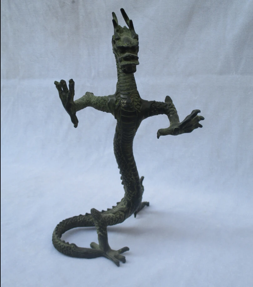 Collectible Chinese Old Bronze Carved Stand Dragon Sculpture /Antique