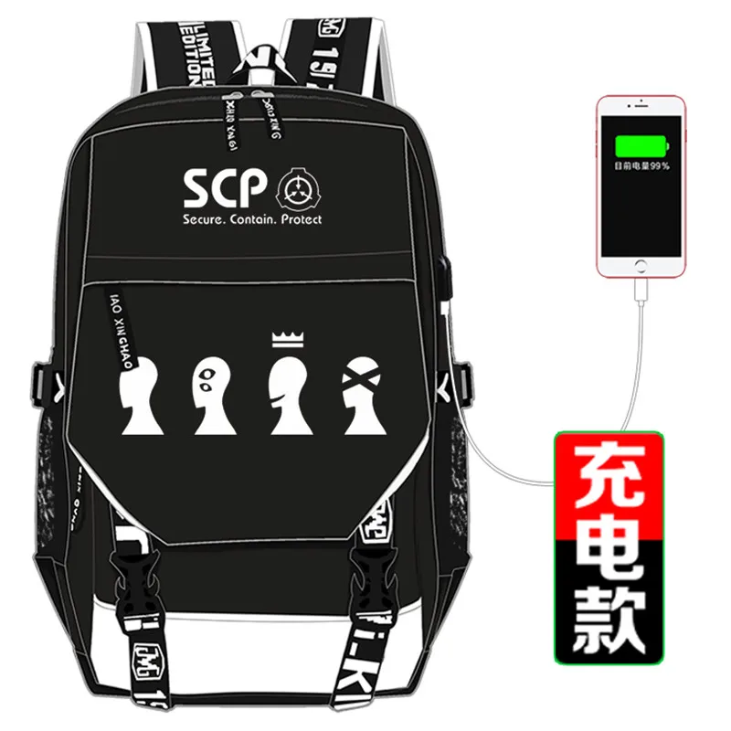  SCP Special Containment Procedures Foundation School Bag Printing Backpack USB Charging Laptop Back