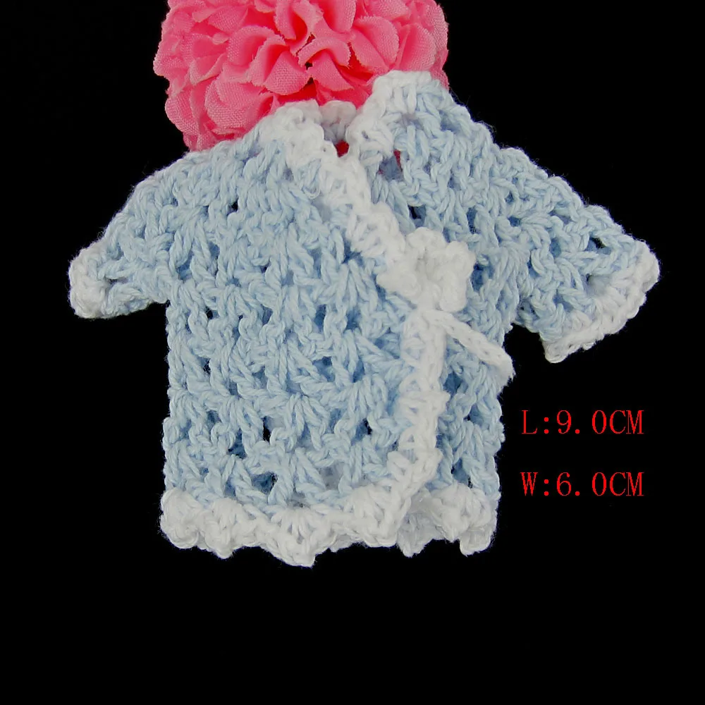 12 шт. миниатюрный вязаный крючком свитер с короткими рукавами с цветочным узором для малышей, вечерние украшения для крещения, стола 9,0x6,0 см - Цвет: blue