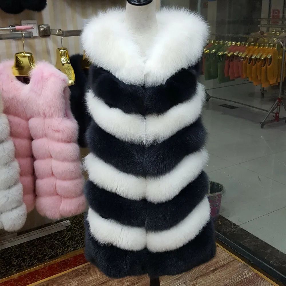 

New brand real fox fur vest outerwear fur overcoat long design o-neck sweater waistcoat women's natural the fox fur