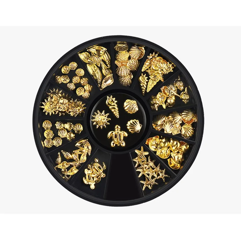 

1 Wheel 3D Gold Nail Art Studs Shells Starfish Conch Shapes DIY Metal Rivets Nail Art Decorations Nail Tools For Nail Gel Polish