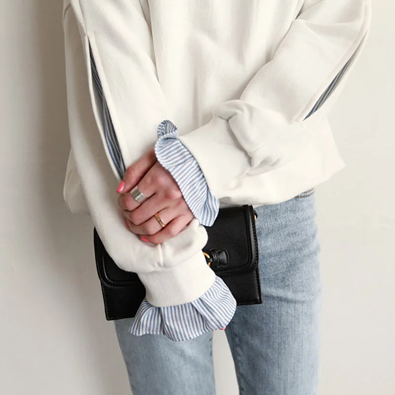 Mr.nut Harajuku style thin hoodie female long-sleeved loose Korean version of the tide stitching fake two-piece hoodie Mr.nut Harajuku style thin hoodie female long-sleeved loose Korean version of the tide stitching fake two-piece hoodie